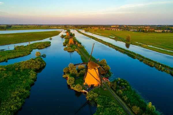 Aerial View Traditional Windmills Kinderdijk Netherlands System Windmills Built 1740 — Stock Photo, Image