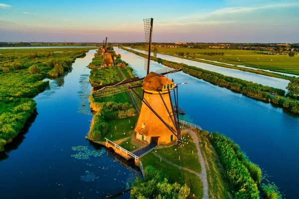 Aerial View Traditional Windmills Kinderdijk Netherlands System Windmills Built 1740 — Stock Photo, Image