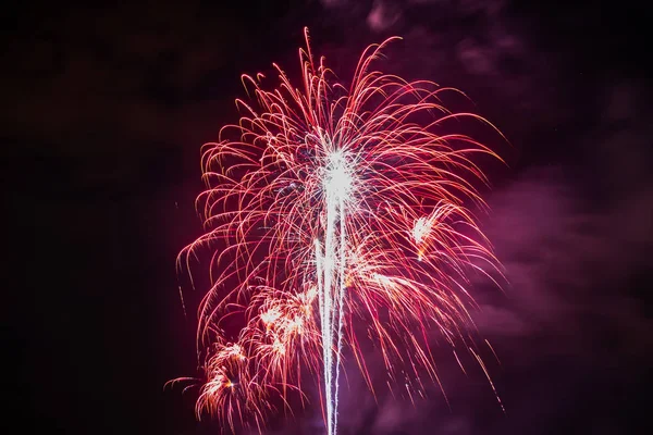 Fuegos Artificiales Coloridos Varios Colores Sobre Cielo Nocturno — Foto de Stock