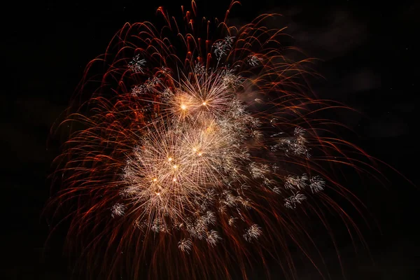 Fuegos Artificiales Coloridos Varios Colores Sobre Cielo Nocturno — Foto de Stock