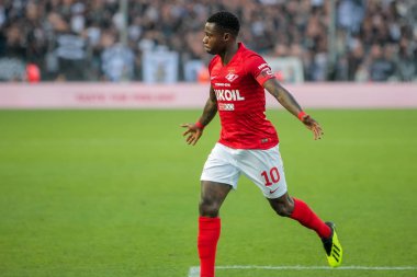 Thessaloniki, Yunanistan - 8 Ağustos 2018: Oyuncu, Spartak Quincy Promes Uefa Şampiyonlar Ligi üçüncü, Paok rakip Spartak Moskova Toumba Stadyumu'nda arasında ön eleme turu sırasında eylem