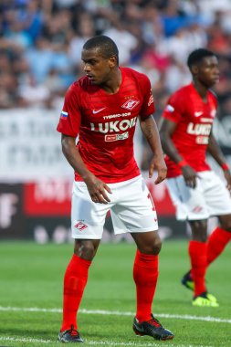 Thessaloniki, Yunanistan - 8 Ağustos 2018: Oyuncu, Spartak Fernando Uefa Şampiyonlar Ligi üçüncü, Paok rakip Spartak Moskova Toumba Stadyumu'nda arasında ön eleme turu sırasında eylem