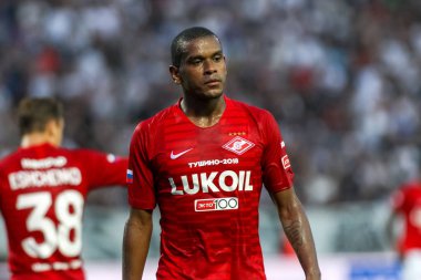 Thessaloniki, Yunanistan - 8 Ağustos 2018: Oyuncu, Spartak Fernando Uefa Şampiyonlar Ligi üçüncü, Paok rakip Spartak Moskova Toumba Stadyumu'nda arasında ön eleme turu sırasında eylem