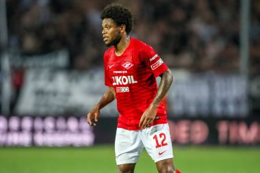 Thessaloniki, Yunanistan - 8 Ağustos 2018: Oyuncu, Spartak Luiz Adriano Uefa Şampiyonlar Ligi üçüncü, Paok rakip Spartak Moskova Toumba Stadyumu'nda arasında ön eleme turu sırasında eylem