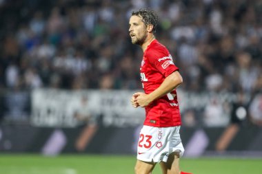 Thessaloniki, Yunanistan - 8 Ağustos 2018: Oyuncu, Spartak Dmitri Kombarov Uefa Şampiyonlar Ligi üçüncü, Paok rakip Spartak Moskova Toumba Stadyumu'nda arasında ön eleme turu sırasında eylem