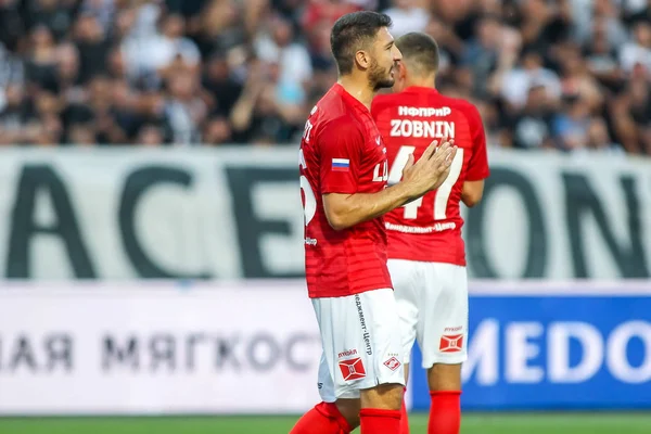 Saloniki Grecja Sierpień 2018 Gracz Spartak Salvatore Bocchetti Akcji Podczas — Zdjęcie stockowe