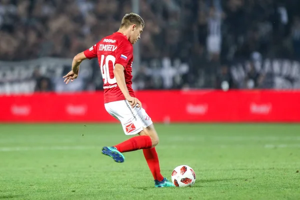 Thessaloniki Grecia Agosto 2018 Jugador Spartak Artem Timofeev Acción Durante —  Fotos de Stock