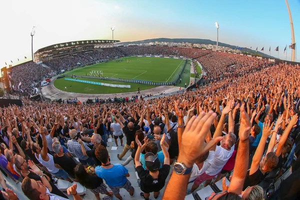 Thessaloniki Grekland Augusti 2018 Utsikt Över Hela Stadion Bakom Fans — Stockfoto