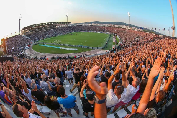 Saloniki Grecja Sierpień 2018 Widok Pełny Stadion Fanów Podczas Uefa — Zdjęcie stockowe