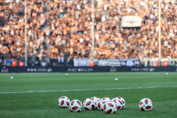 Thessalonique Grèce Août 2018 Balles Football Sur Terrain Devant Ligue — Photo