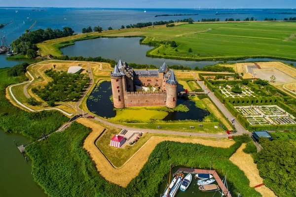 Vista Aérea Castelo Medieval Muiden Holanda Localizado Foz Rio Vecht — Fotografia de Stock