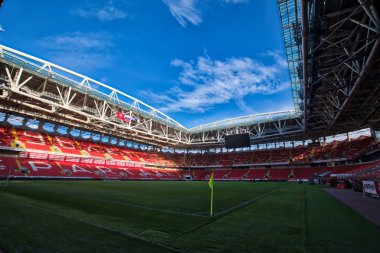 Moskova, Rusya - 13 Ağustos 2018: Uefa Şampiyonlar Ligi üçüncü, Paok Fc Spartak Moskova rakip arasında ön eleme turu önce boş Otkritie Arena, iç görünüm 