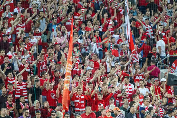 Moskva Rusko Srpna 2018 Spartak Fanoušci Slaví Jejich Týmu Během — Stock fotografie