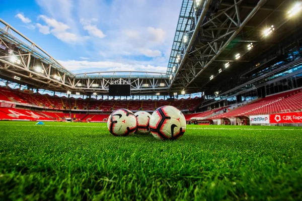 Moscow Russia August 2018 Balls Empty Field Otkritie Arena Uefa — Stock Photo, Image