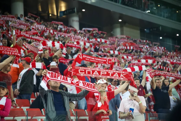 Moskva Rusko Srpna 2018 Spartak Fanoušci Slaví Jejich Týmu Během — Stock fotografie