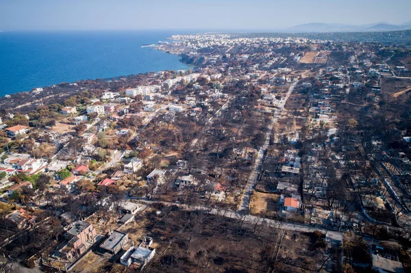 Mati Athens July 2018 Aerial View Shows Burnt Area Wildfire — Stock Photo, Image