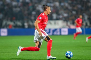 Thessaloniki, Yunanistan - 29 Ağustos 2018: Oyuncu, Benfica Ljubomir Fejsa eylem Uefa Şampiyonlar Ligi Play-off mücadelesi sırasında 2 bacak Paok vs Fc Benfica Toumba Stadı'nda oynanan
