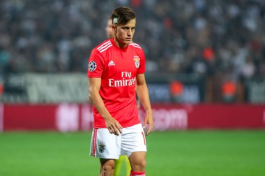 Thessaloniki, Yunanistan - 29 Ağustos 2018: Oyuncu, Benfica Franco Cervi eylem Uefa Şampiyonlar Ligi Play-off mücadelesi sırasında 2 bacak Paok vs Fc Benfica Toumba Stadı'nda oynanan