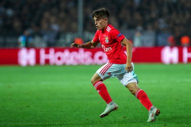 Thessaloniki, Yunanistan - 29 Ağustos 2018: Oyuncu, Benfica Franco Cervi eylem Uefa Şampiyonlar Ligi Play-off mücadelesi sırasında 2 bacak Paok vs Fc Benfica Toumba Stadı'nda oynanan