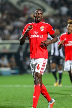 Thessaloniki, Yunanistan - 29 Ağustos 2018: Oyuncu, Benfica Alfa Semedo Uefa Şampiyonlar Ligi Play-off mücadelesi sırasında eylem, 2 bacak Paok vs Fc Benfica Toumba Stadı'nda oynanan