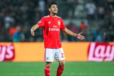 Thessaloniki, Yunanistan - 29 Ağustos 2018: Oyuncu, Benfica Pizzi eylem Uefa Şampiyonlar Ligi Play-off mücadelesi sırasında 2 bacak Paok vs Fc Benfica Toumba Stadı'nda oynanan