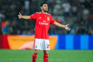 Thessaloniki, Yunanistan - 29 Ağustos 2018: Oyuncu, Benfica Pizzi eylem Uefa Şampiyonlar Ligi Play-off mücadelesi sırasında 2 bacak Paok vs Fc Benfica Toumba Stadı'nda oynanan