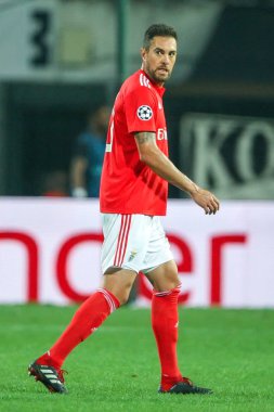 Thessaloniki, Yunanistan - 29 Ağustos 2018: Oyuncu, Benfica Jardel eylem Uefa Şampiyonlar Ligi Play-off mücadelesi sırasında 2 bacak Paok vs Fc Benfica Toumba Stadı'nda oynanan