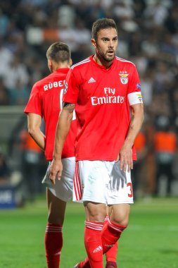 Thessaloniki, Yunanistan - 29 Ağustos 2018: Oyuncu, Benfica Jardel eylem Uefa Şampiyonlar Ligi Play-off mücadelesi sırasında 2 bacak Paok vs Fc Benfica Toumba Stadı'nda oynanan
