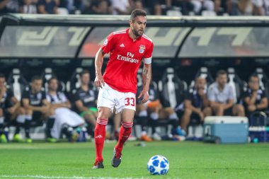 Thessaloniki, Yunanistan - 29 Ağustos 2018: Oyuncu, Benfica Jardel eylem Uefa Şampiyonlar Ligi Play-off mücadelesi sırasında 2 bacak Paok vs Fc Benfica Toumba Stadı'nda oynanan