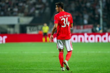 Thessaloniki, Yunanistan - 29 Ağustos 2018: Oyuncu, Benfica Andre Almeida eylem Uefa Şampiyonlar Ligi Play-off mücadelesi sırasında 2 bacak Paok vs Fc Benfica Toumba Stadı'nda oynanan
