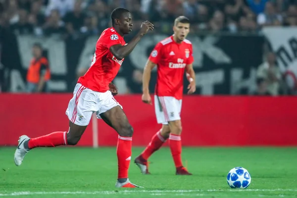 Thessaloniki, Yunanistan - 29 Ağustos 2018: Oyuncu, Benfica Alfa Semedo Uefa Şampiyonlar Ligi Play-off mücadelesi sırasında eylem, 2 bacak Paok vs Fc Benfica Toumba Stadı'nda oynanan