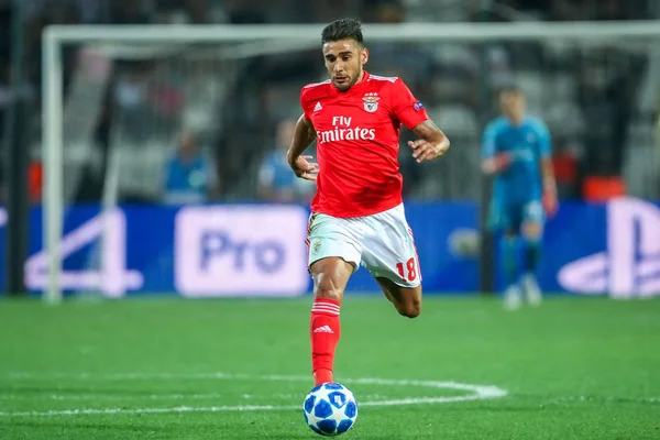 Thessaloniki, Yunanistan - 29 Ağustos 2018: Oyuncu, Benfica Eduardo Salvio eylem Uefa Şampiyonlar Ligi Play-off mücadelesi sırasında 2 bacak Paok vs Fc Benfica Toumba Stadı'nda oynanan