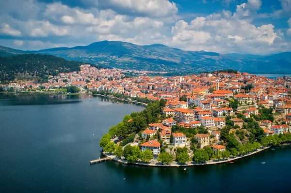 Vista Aérea Cidade Kastoria Lago Orestiada Norte Grécia — Fotografia de Stock