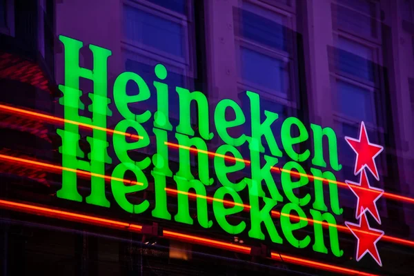 Amsterdam Netherland July 2018 Heineken Sign Multiple Exposure Amsterdam City — Stock Photo, Image