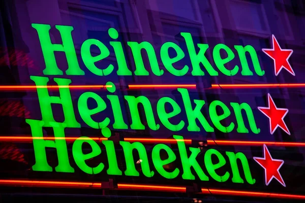 Amsterdam Netherland July 2018 Heineken Sign Multiple Exposure Amsterdam City — Stock Photo, Image