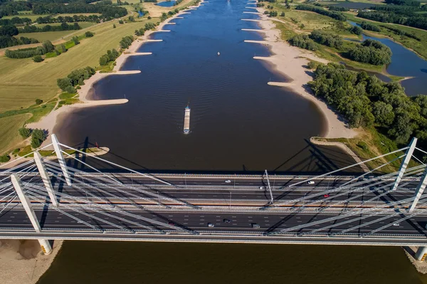 Aerial View Bridge Road Cars River Rhine Area Netherlands — Stock Photo, Image