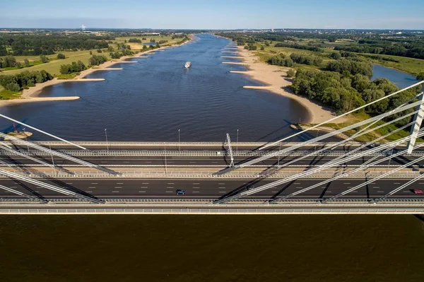 Vista Aérea Del Puente Carretera Con Coches Sobre Río Rin —  Fotos de Stock