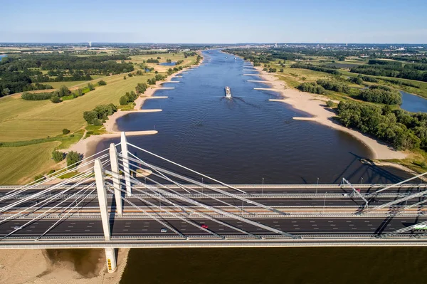 Aerial View Bridge Road Cars River Rhine Area Netherlands — Stock Photo, Image