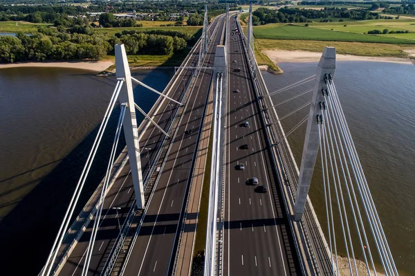 Vista Aérea Del Puente Carretera Con Coches Sobre Río Rin —  Fotos de Stock