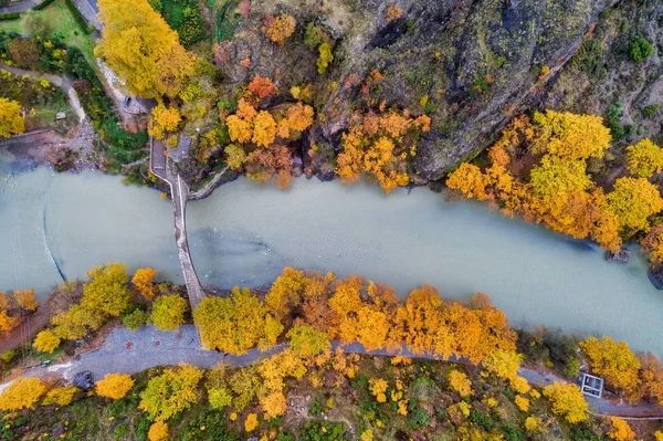 Letecký Pohled Starý Most Konitsa Aoos River Podzimní Den Řecko — Stock fotografie