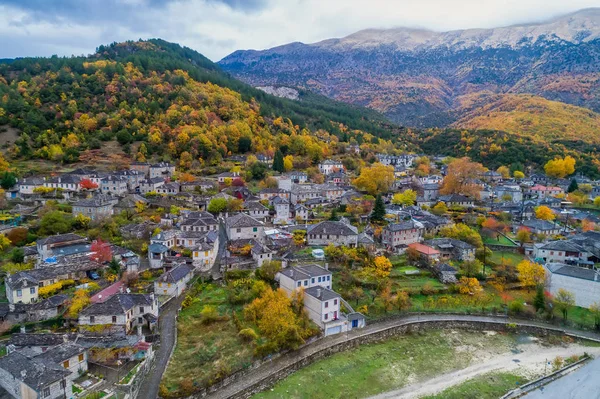 Vue Aérienne Vieilles Maisons Pierre Dans Village Papingo Zagorochoria Automne — Photo