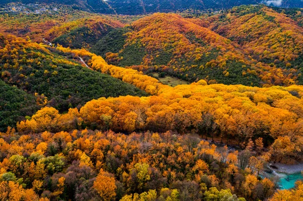 Vista Aérea Floresta Outono Epiro Zagorohoria Grécia — Fotografia de Stock