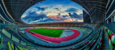 Minsk, Beyaz Rusya - Okt 3, 2018: Ulusal Olimpiyat Stadyumu Dinamo Minsk, Beyaz Rusya iç görünüm. ev zemin ve Dinamo Minsk, Beyaz Rusya Millî Futbol Takımı