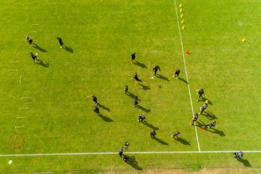 Horst, Hollanda - 11 Temmuz 2018: spor merkezi Horst Paok takımı eğitim sırasında Hollanda hava görünümünden