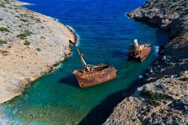 Batık Olympia Amorgos Island, Kiklad Adaları, Yunanistan havadan görünümü