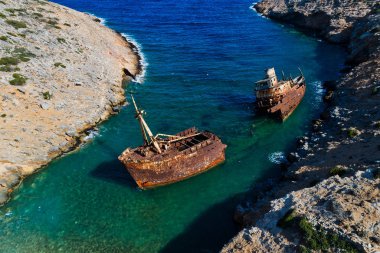 Batık Olympia Amorgos Island, Kiklad Adaları, Yunanistan havadan görünümü