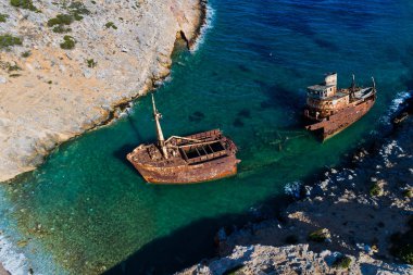 Batık Olympia Amorgos Island, Kiklad Adaları, Yunanistan havadan görünümü