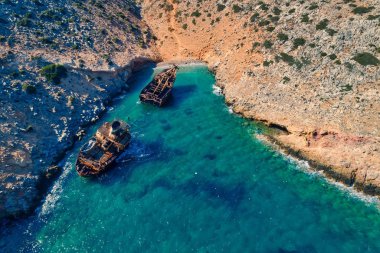 Batık Olympia Amorgos Island, Kiklad Adaları, Yunanistan havadan görünümü