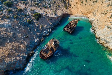 Batık Olympia Amorgos Island, Kiklad Adaları, Yunanistan havadan görünümü