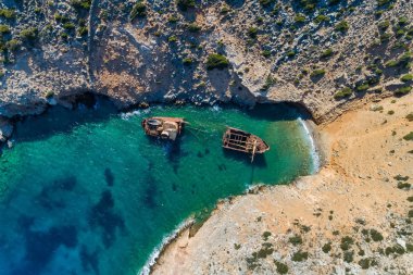 Batık Olympia Amorgos Island, Kiklad Adaları, Yunanistan havadan görünümü